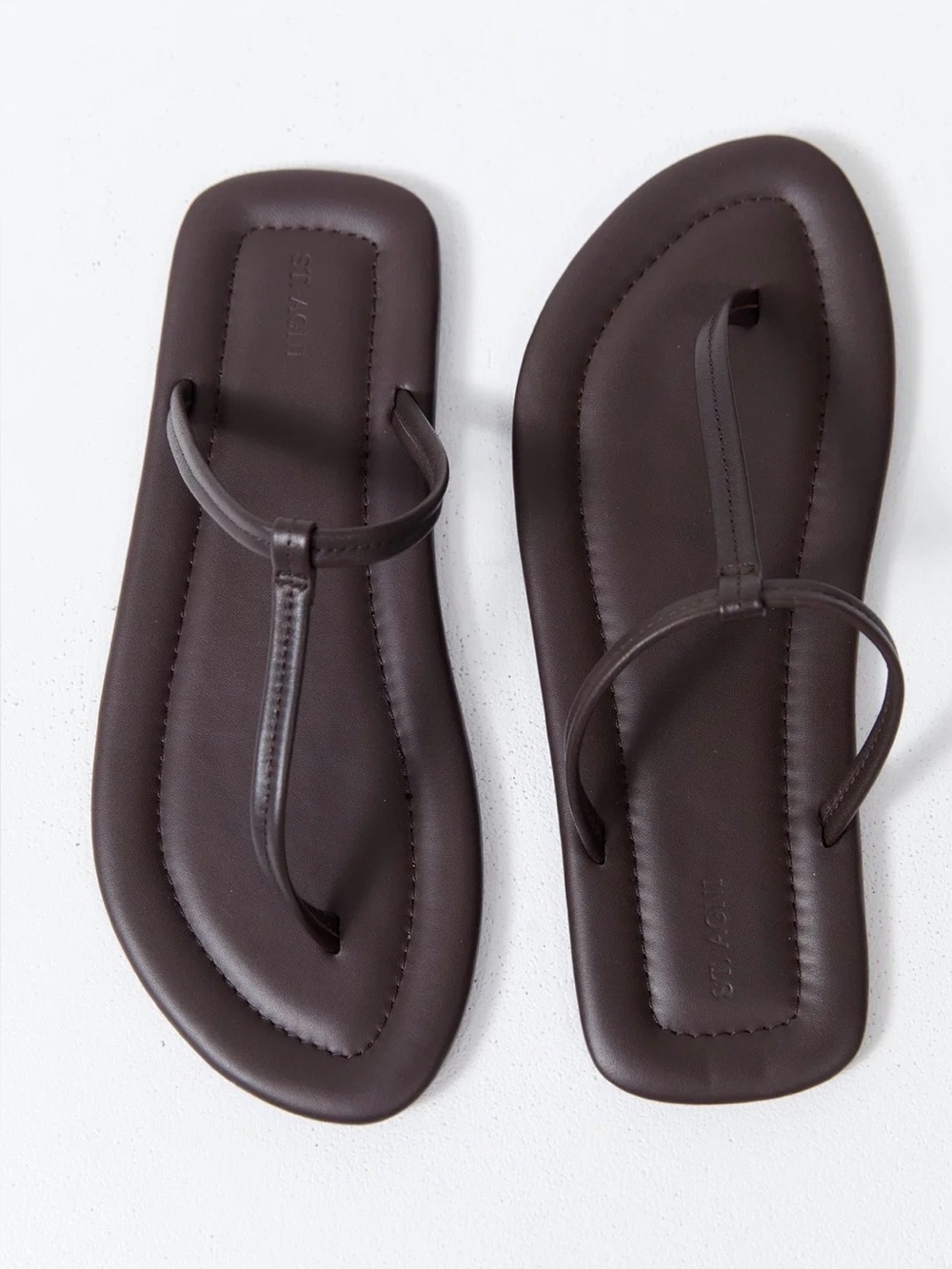 St. Agni T Slide Sandals Brown Coffee Leather